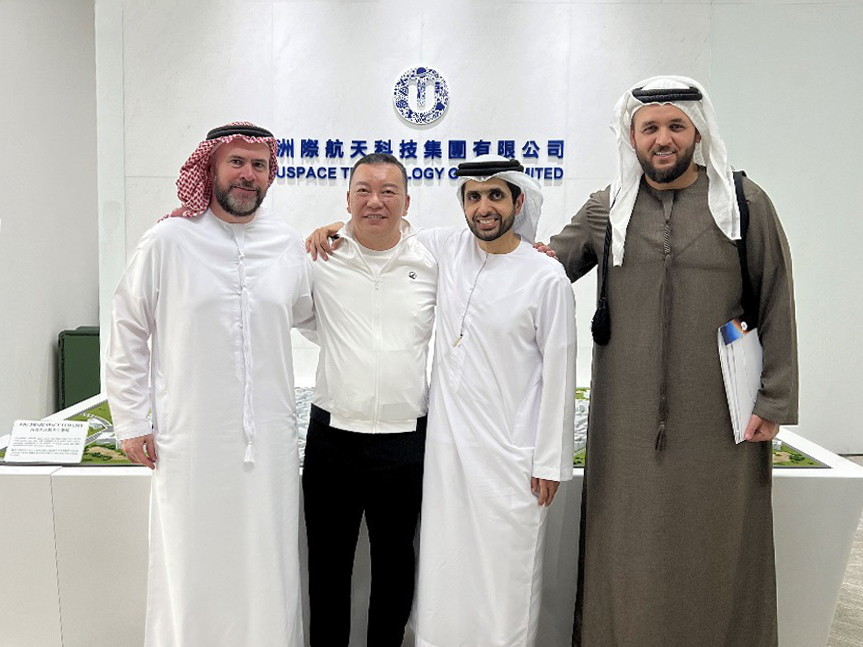 His Highness Shaikh Mohammed Maktoum Juma Al-Maktoum, Executive Director of UPSACE, and a delegation from the UAE International Holding Company (IHC) visited the USPACE ASPACE Satellite Manufacturing Center